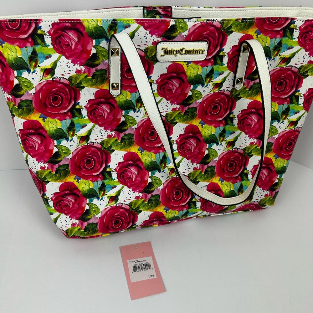 Juicy Couture White Floral Rose Weekender Everyday Tote Bag